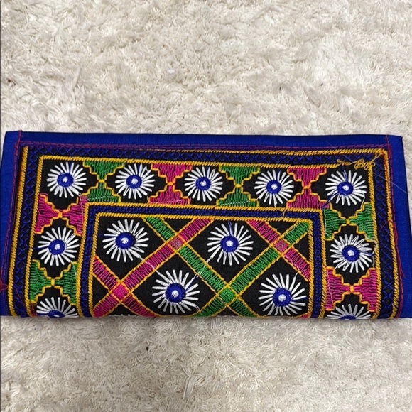 None Handbags - Embroidered Clutch with Floral Design